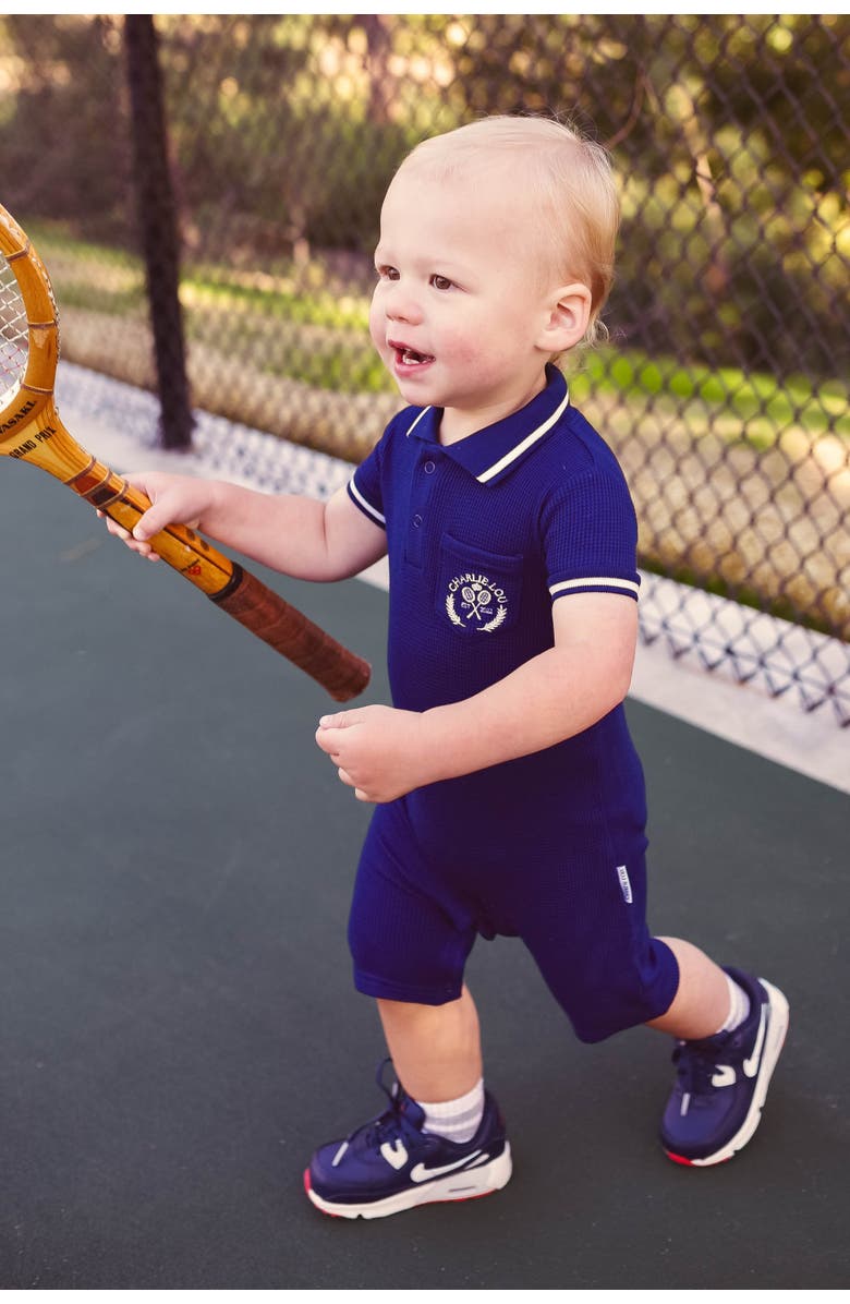 Charlie Lou Baby<sup>®</sup> Waffle Polo Romper, Alternate, color, 