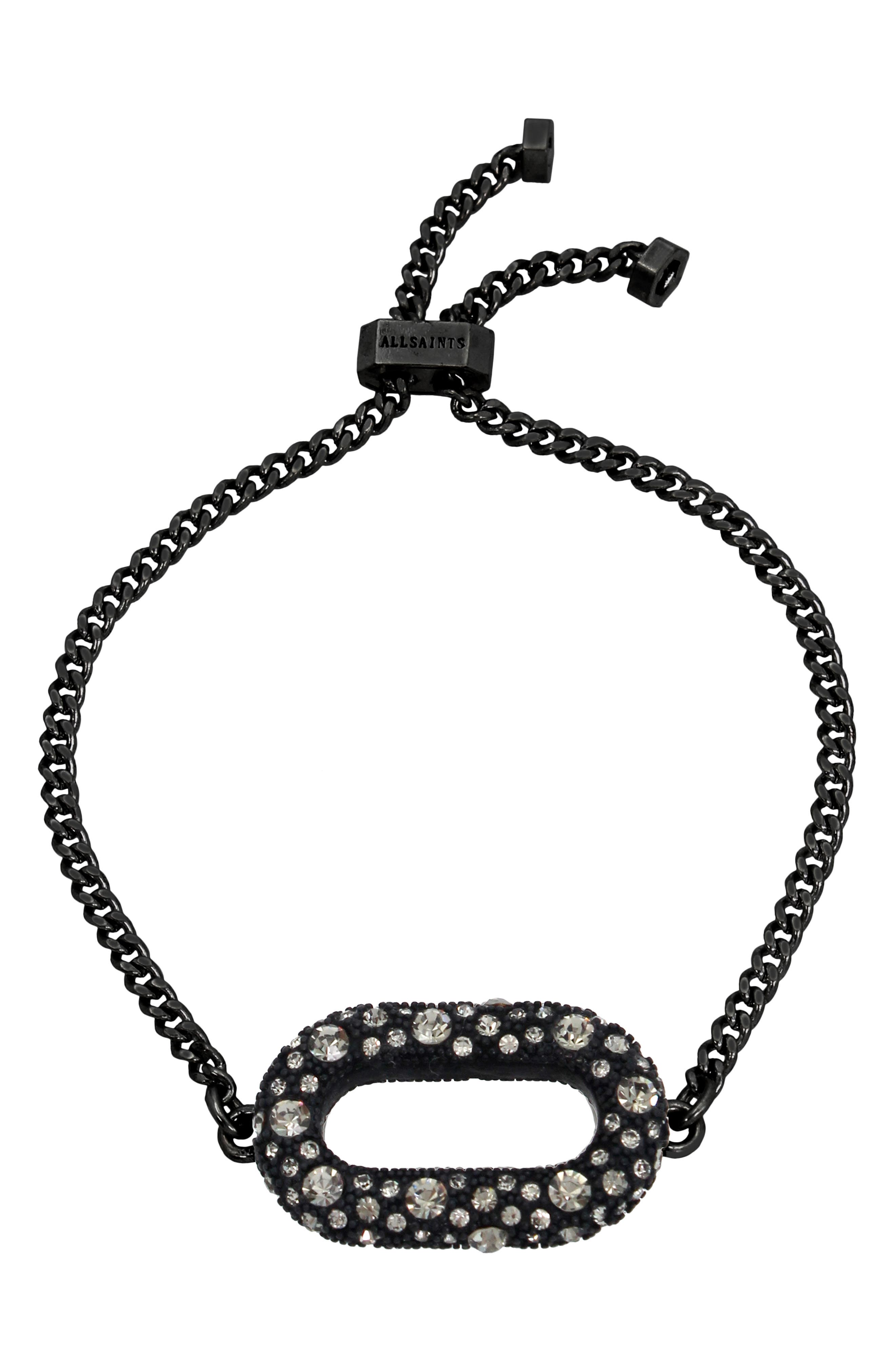 AllSaints Pavé Oval Curb Chain Slider Bracelet