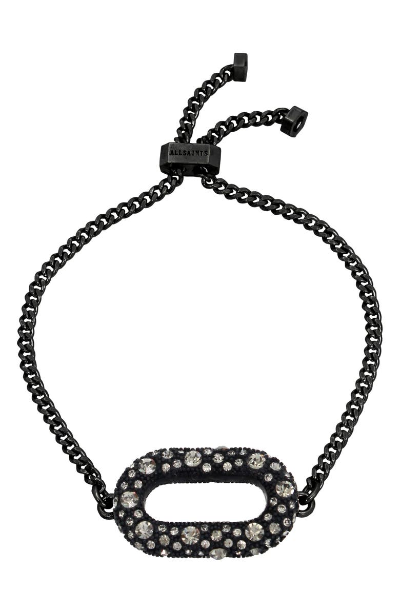AllSaints Pavé Oval Curb Chain Slider Bracelet, Main, color, Black