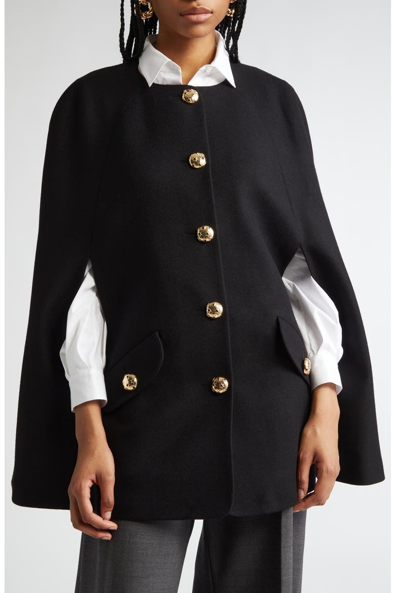 Virgin Wool & Cashmere Cape Coat, Alternate, color, BLACK