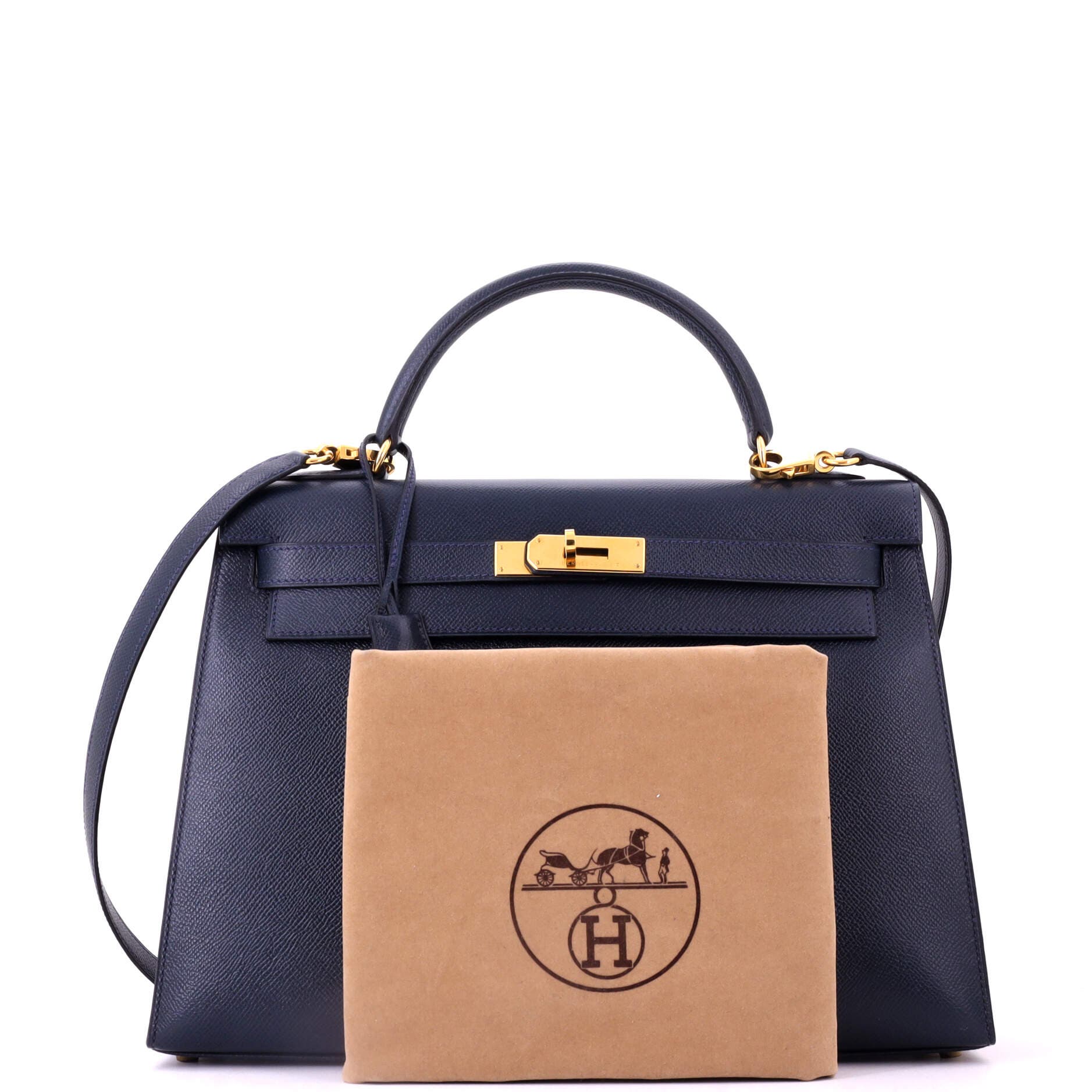 Pre-Owned Hermes Kelly Handbag Blue Courchevel with Gold Hardware 32, Alternate, color, Bleu Marine