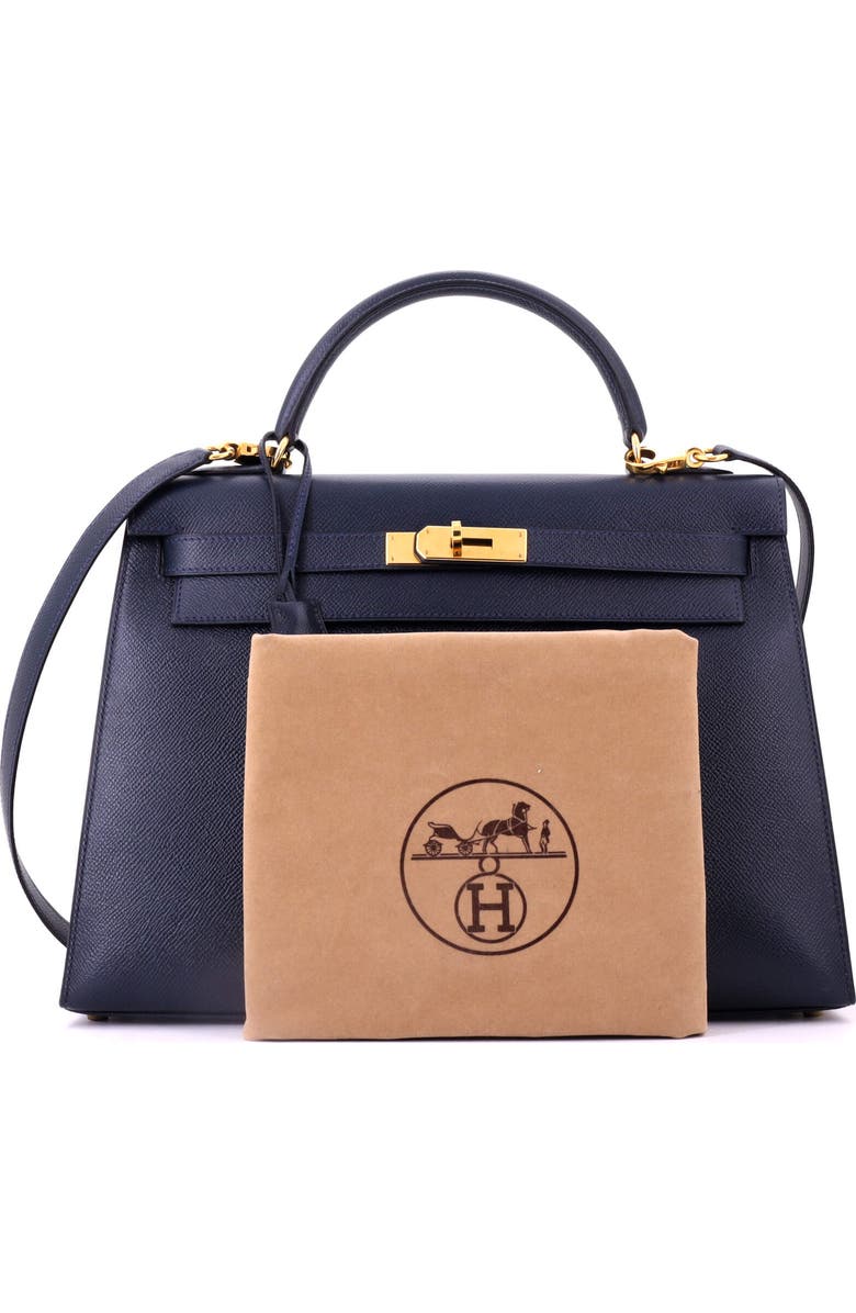 Pre-Owned Hermes Kelly Handbag Blue Courchevel with Gold Hardware 32, Alternate, color, Bleu Marine