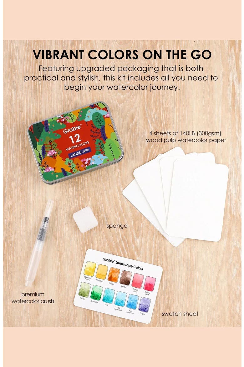 Landscape Themed Watercolor Coloring Club Box, Alternate, color, Blue-Green