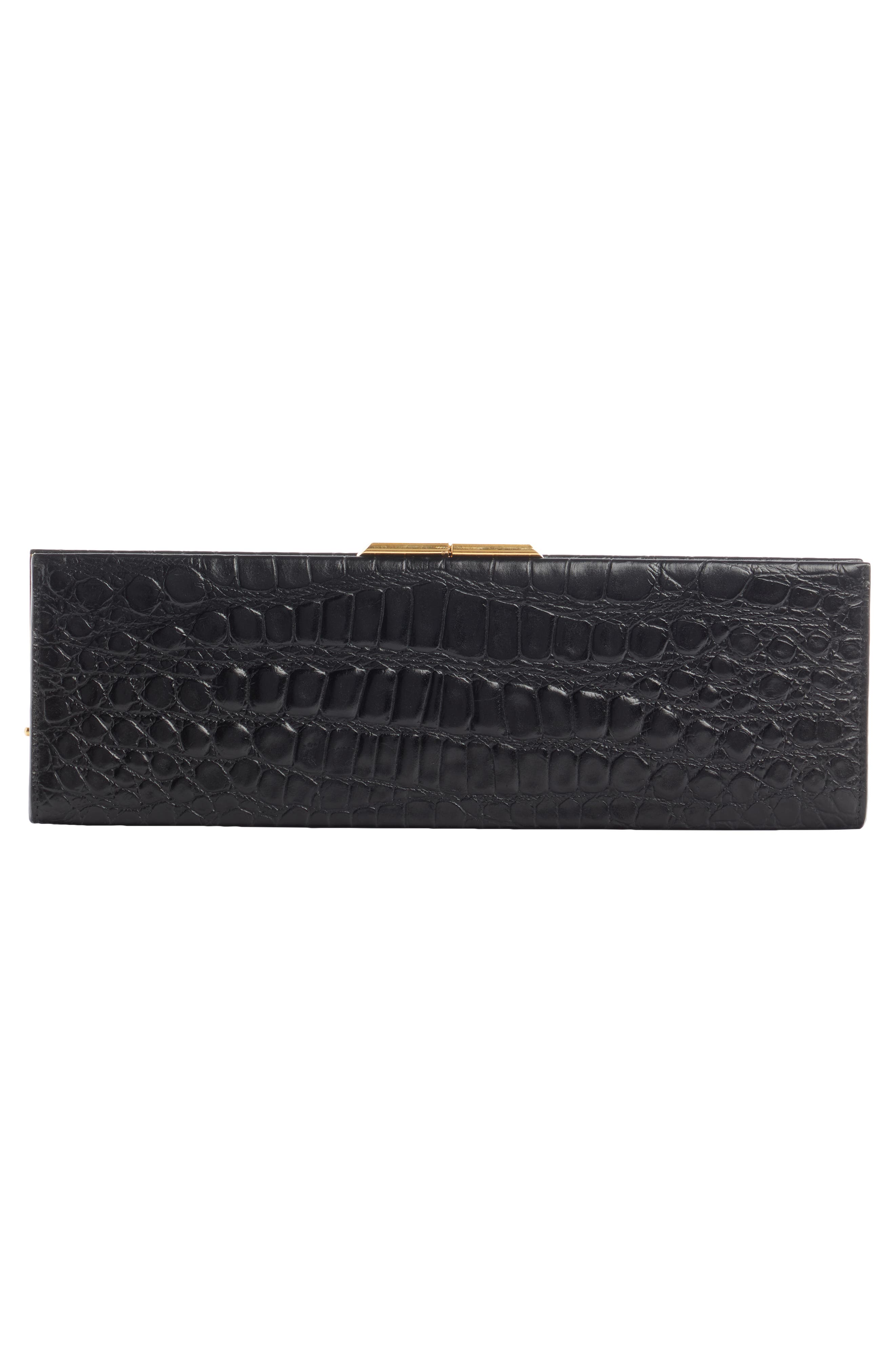 Saint Laurent Large Croc Embossed Leather Frame Clutch, Alternate, color, 