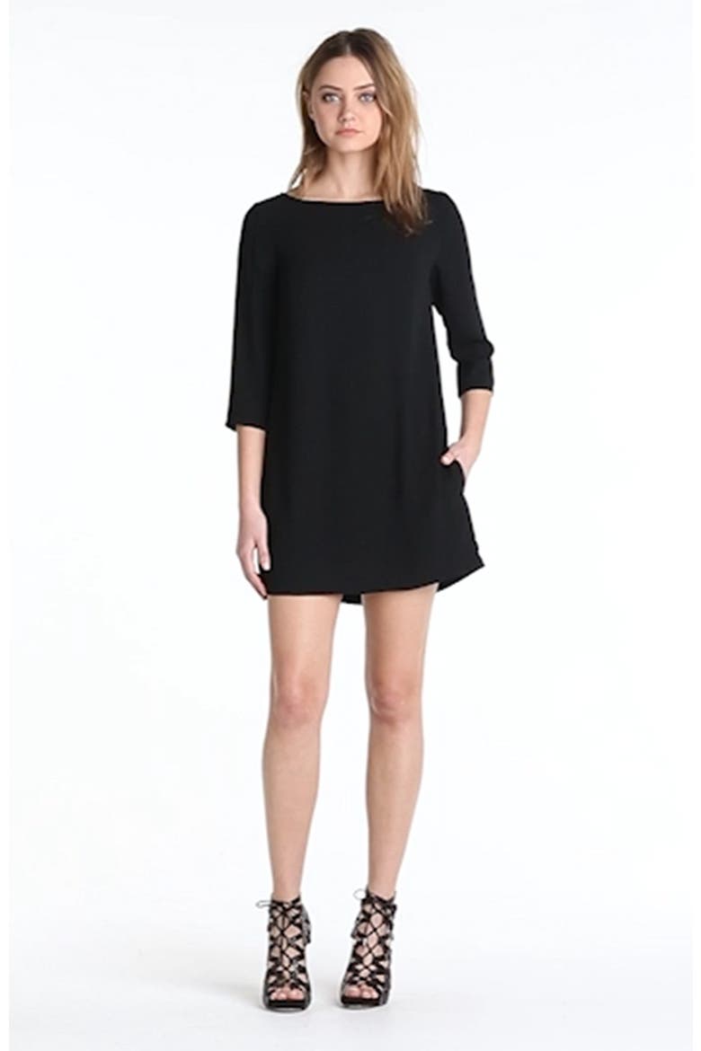 Boatneck Crepe Shift Dress, Alternate, color, BLACK