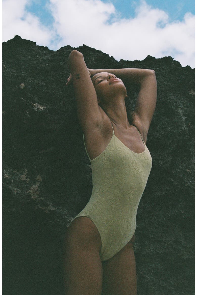 Surya One-Piece Swimsuit, Alternate, color, SOFT SAGE HIBISCUS TOWELING