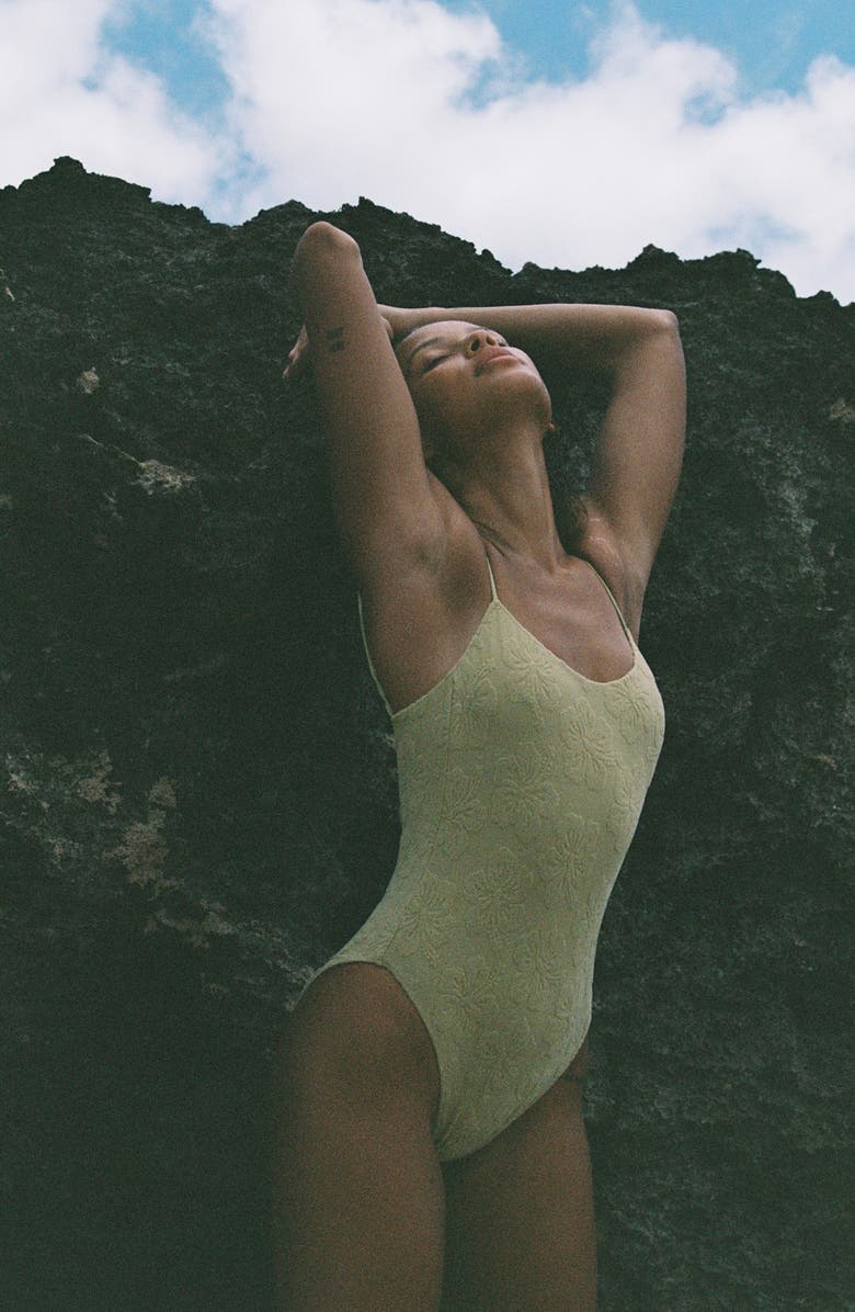 Stone Fox Swim Surya One-Piece Swimsuit, Alternate, color, Soft Sage Hibiscus Toweling