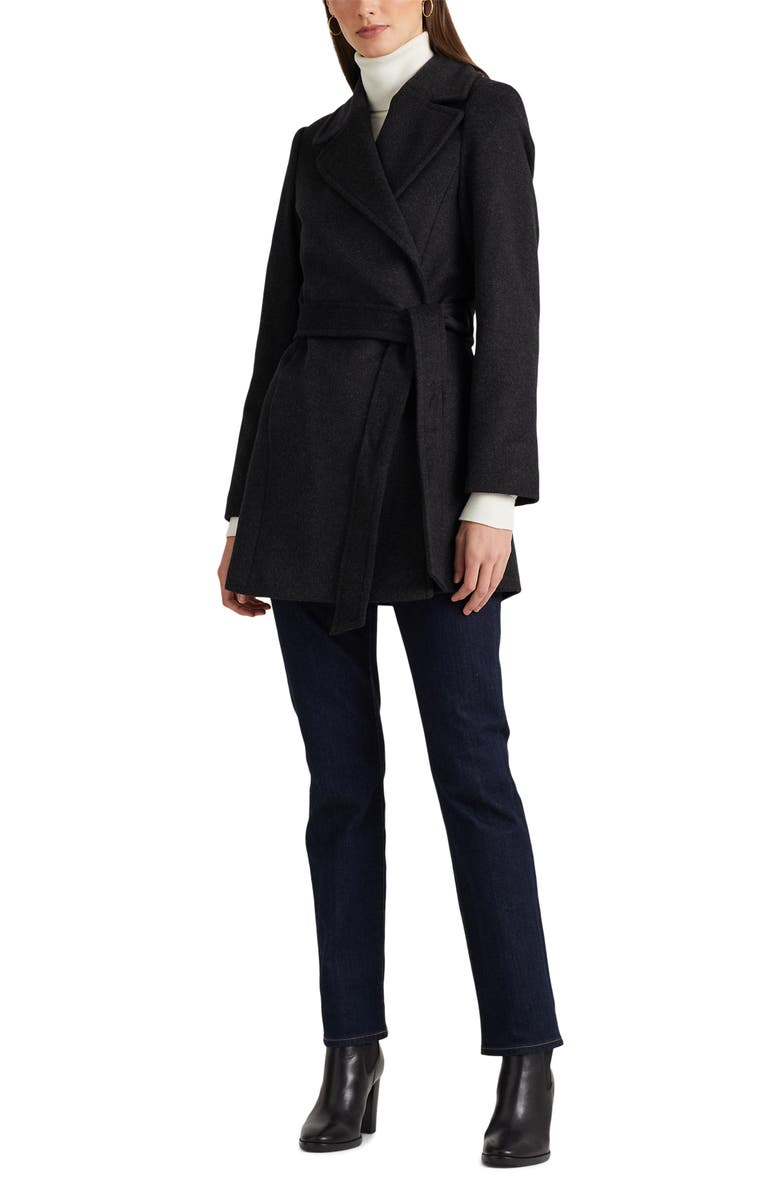 Lauren Ralph Lauren Belted Wool Blend Coat, Alternate, color, Charcoal
