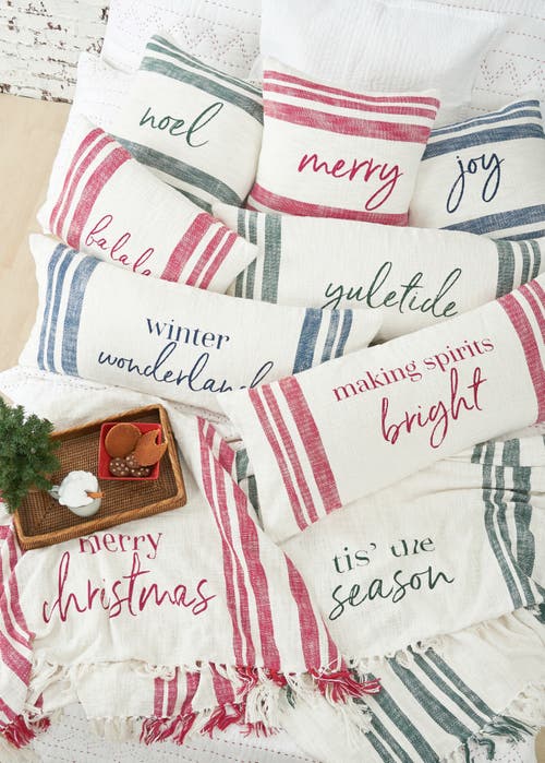 Carol & Frank Morgan Christmas Holiday Striped Decorative Lumbar Pillow Collection In White