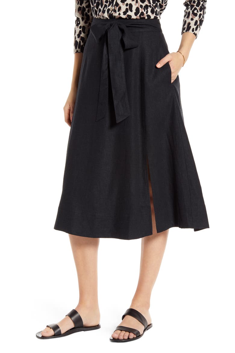 Side Slit Midi Skirt, Main, color, BLACK