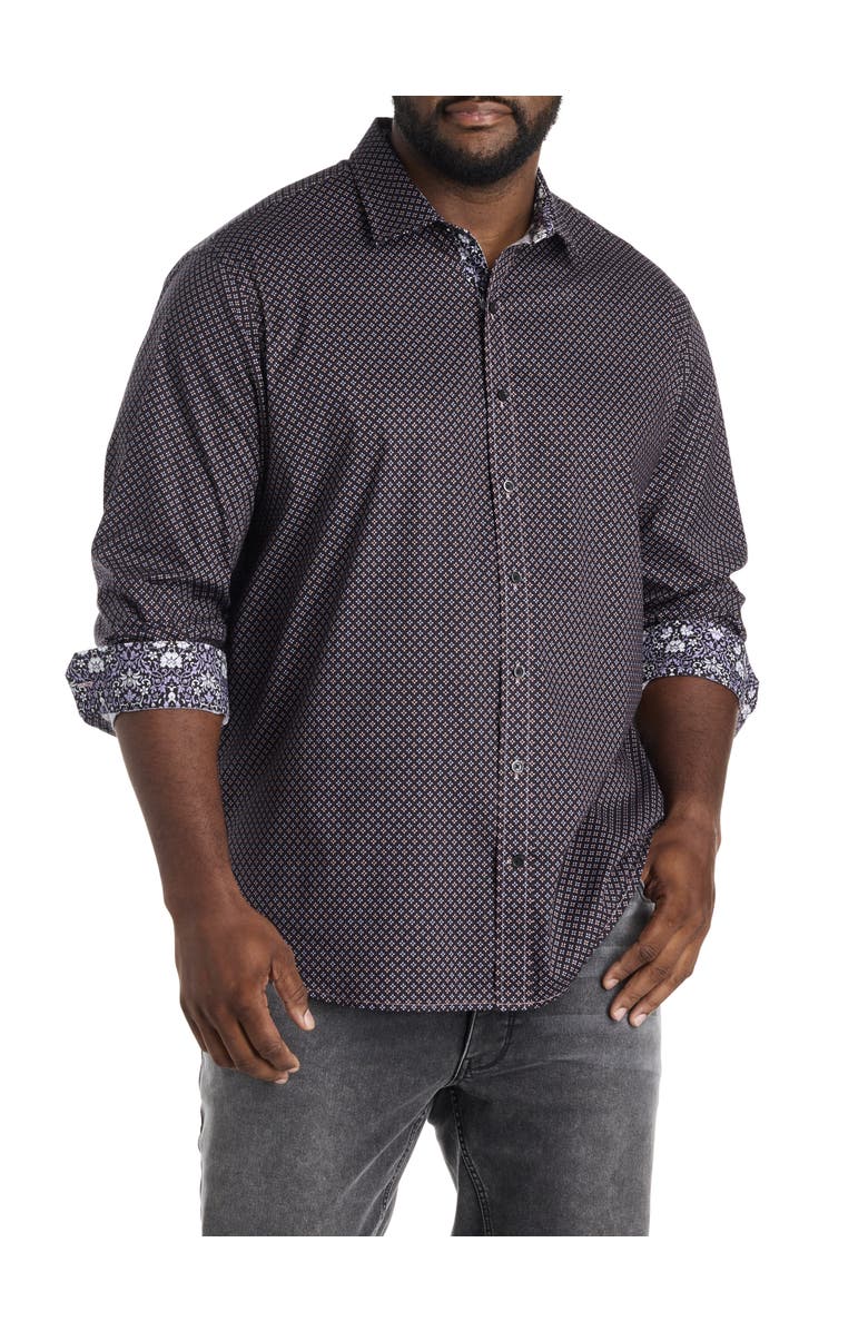 Synrgy by DXL Big & Tall Micro Diamond Print Sport Shirt, Main, color, Black