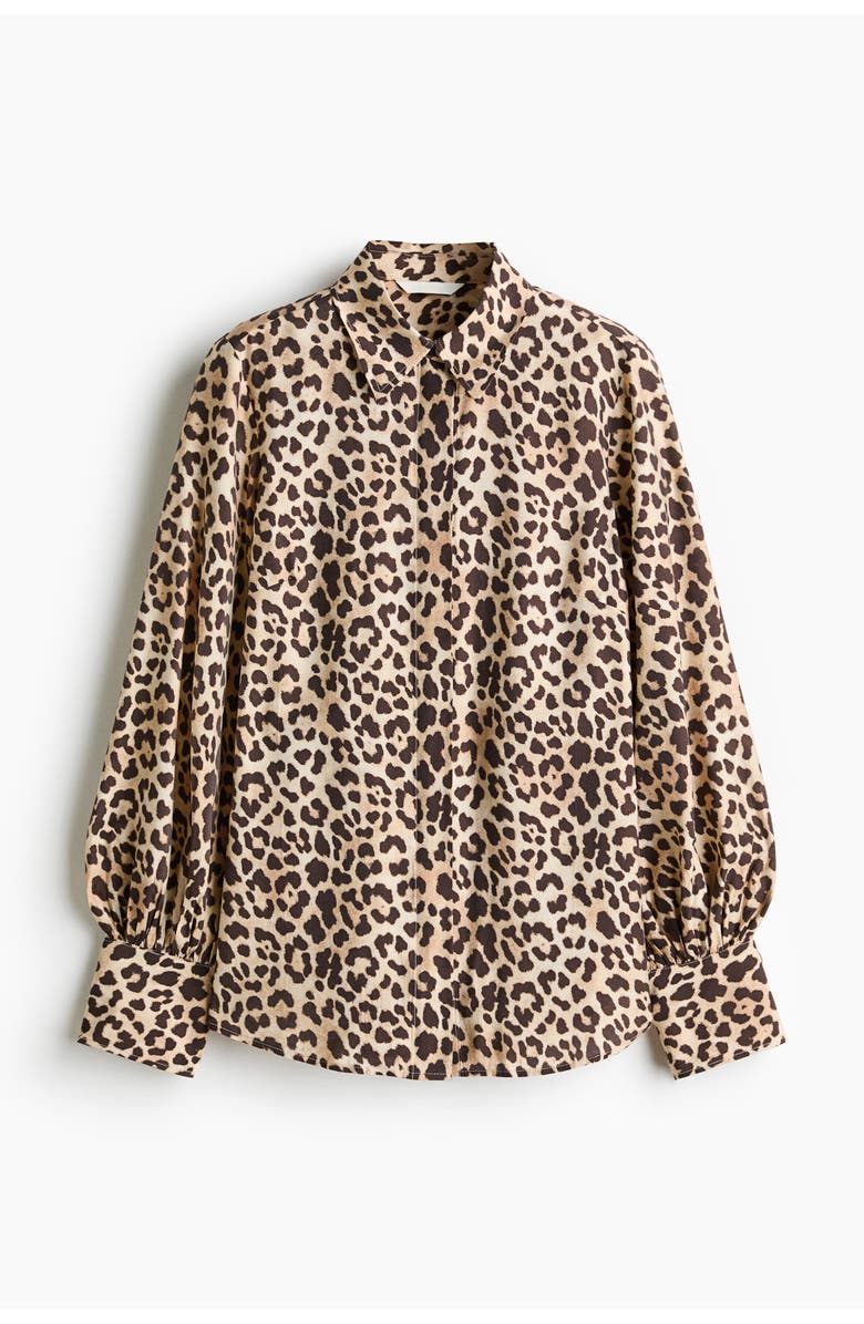 H&M Balloon-sleeved Shirt, Main, color, Beige/Leopard Print