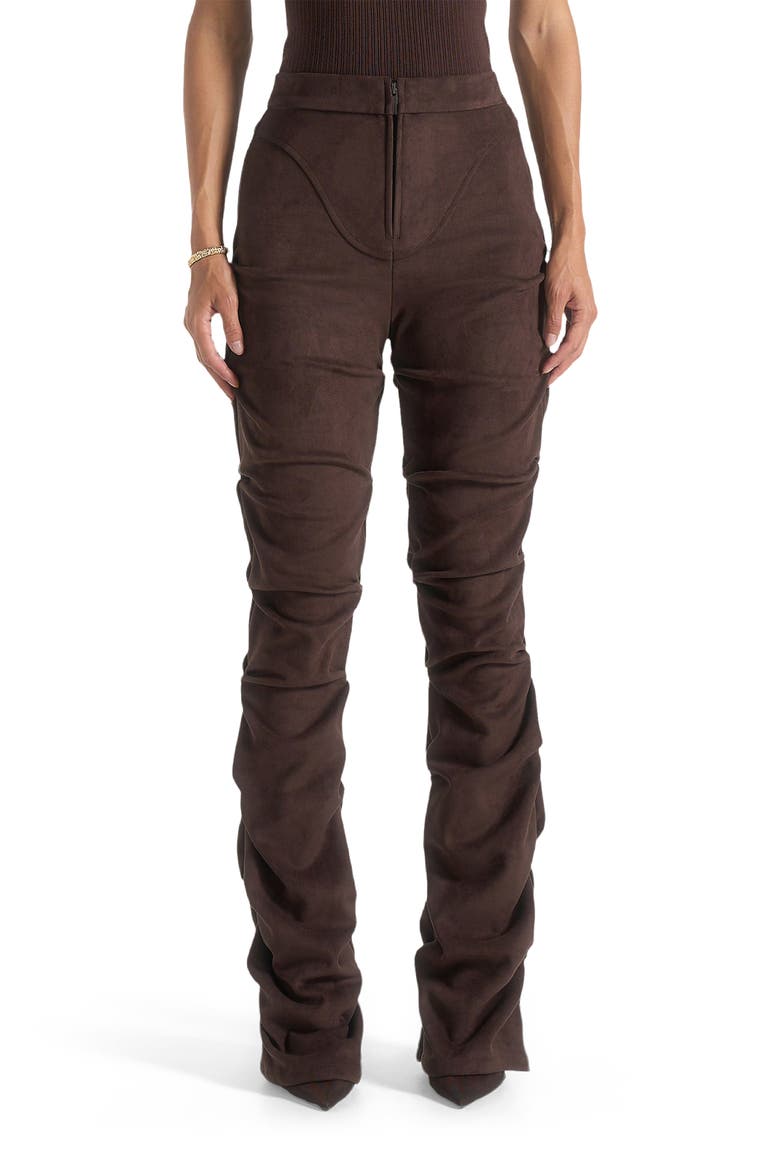 Caroline Tacked Suede Flared Trousers, Main, color, Brown