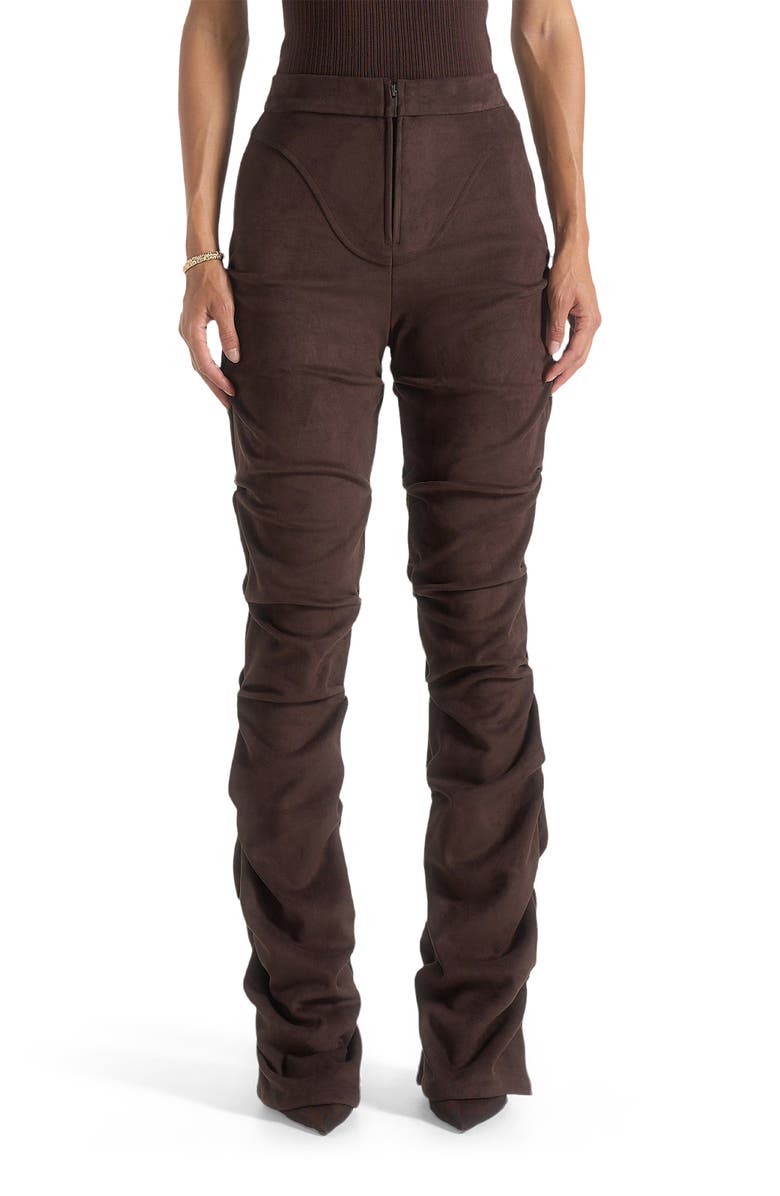 Manière De Voir Caroline Tacked Suede Flared Trousers, Alternate, color, Brown