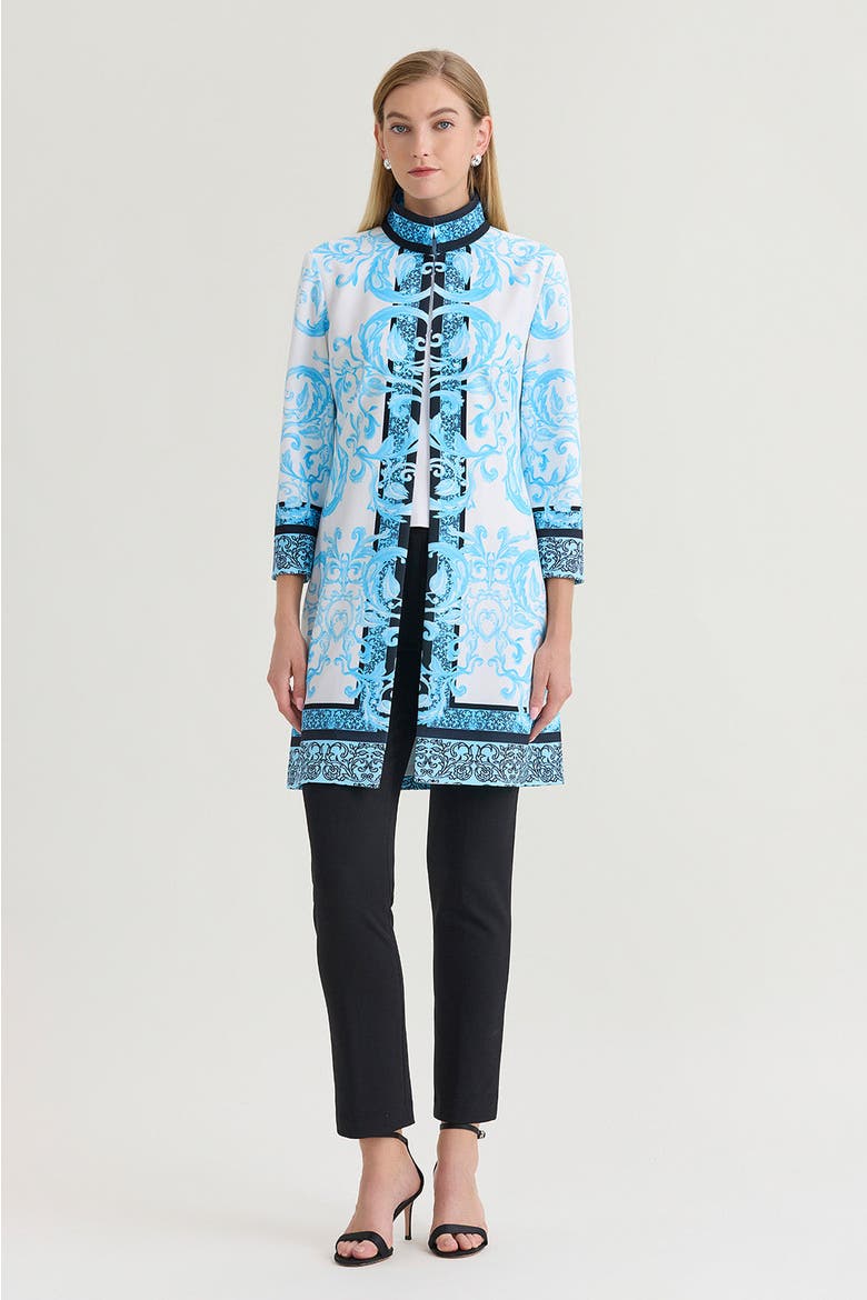 Heritage Lined Printed Stretch Deco Crepe Jacket, Alternate, color, Serene/White/Black