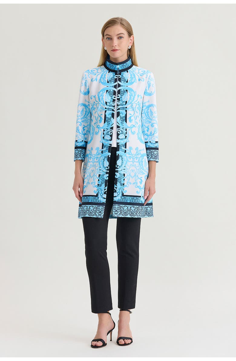 Ming Wang Heritage Lined Printed Stretch Deco Crepe Jacket, Alternate, color, Serene/White/Black