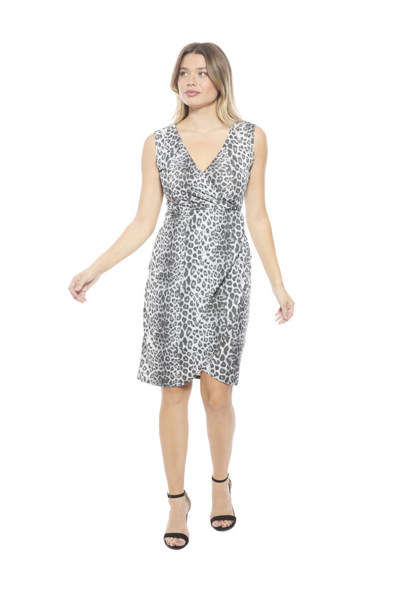 Womens Cheetah V-Neck Sleeveless Faux Wrap Tulip Hem Midi Dress, Main, color, Black Multi