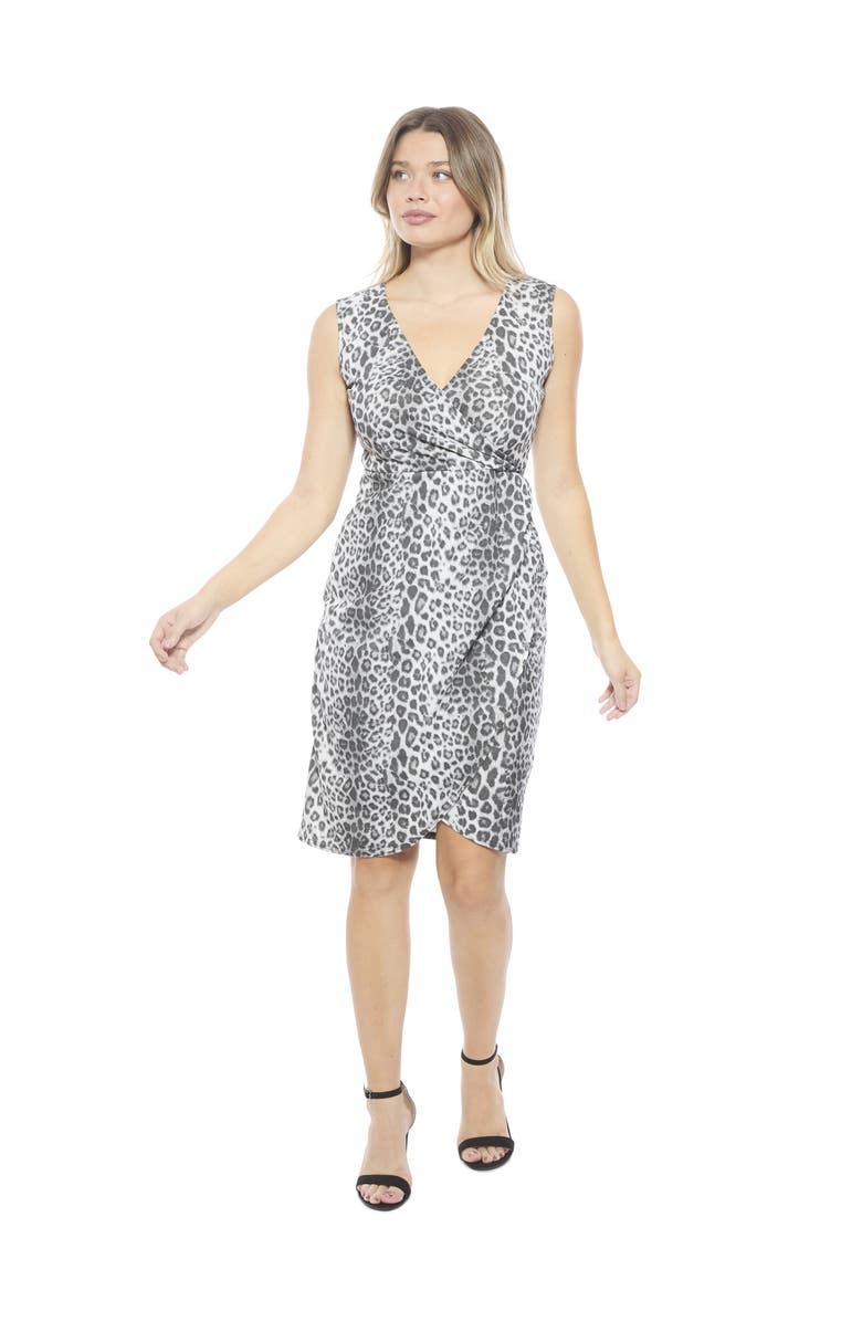 24seven Comfort Apparel Womens Cheetah V-Neck Sleeveless Faux Wrap Tulip Hem Midi Dress, Main, color, Black Multi