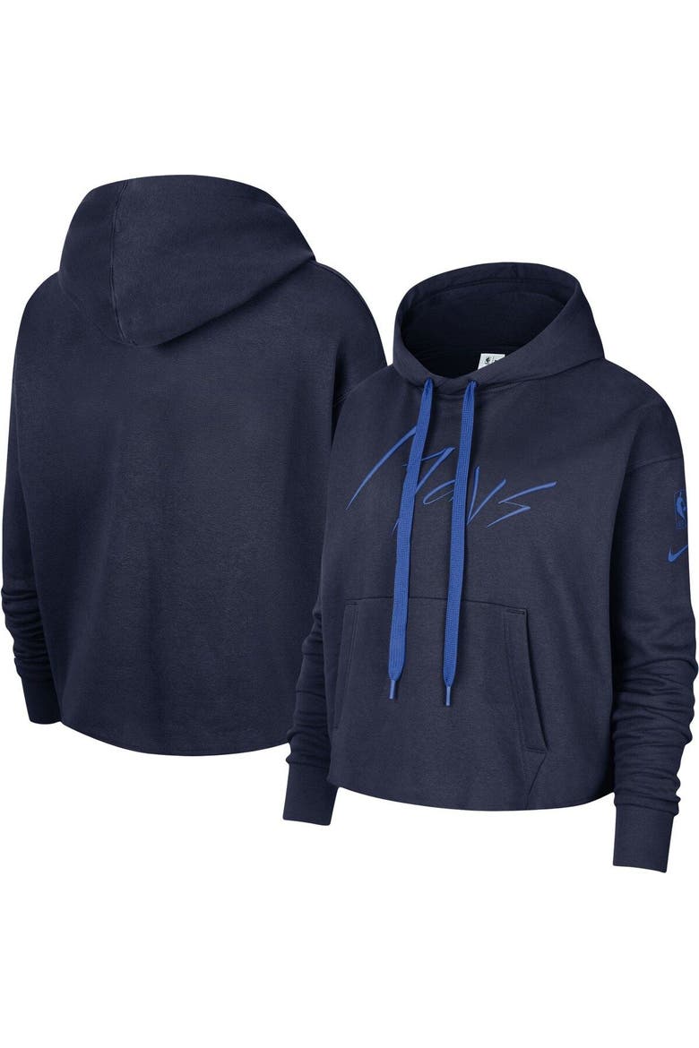 Women's Nike Navy Dallas Mavericks Split Flip Courtside Cropped Pullover Hoodie, Main, color, Navy