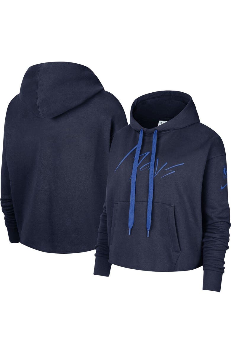 Nike Women's Nike Navy Dallas Mavericks Split Flip Courtside Cropped Pullover Hoodie, Main, color, Navy
