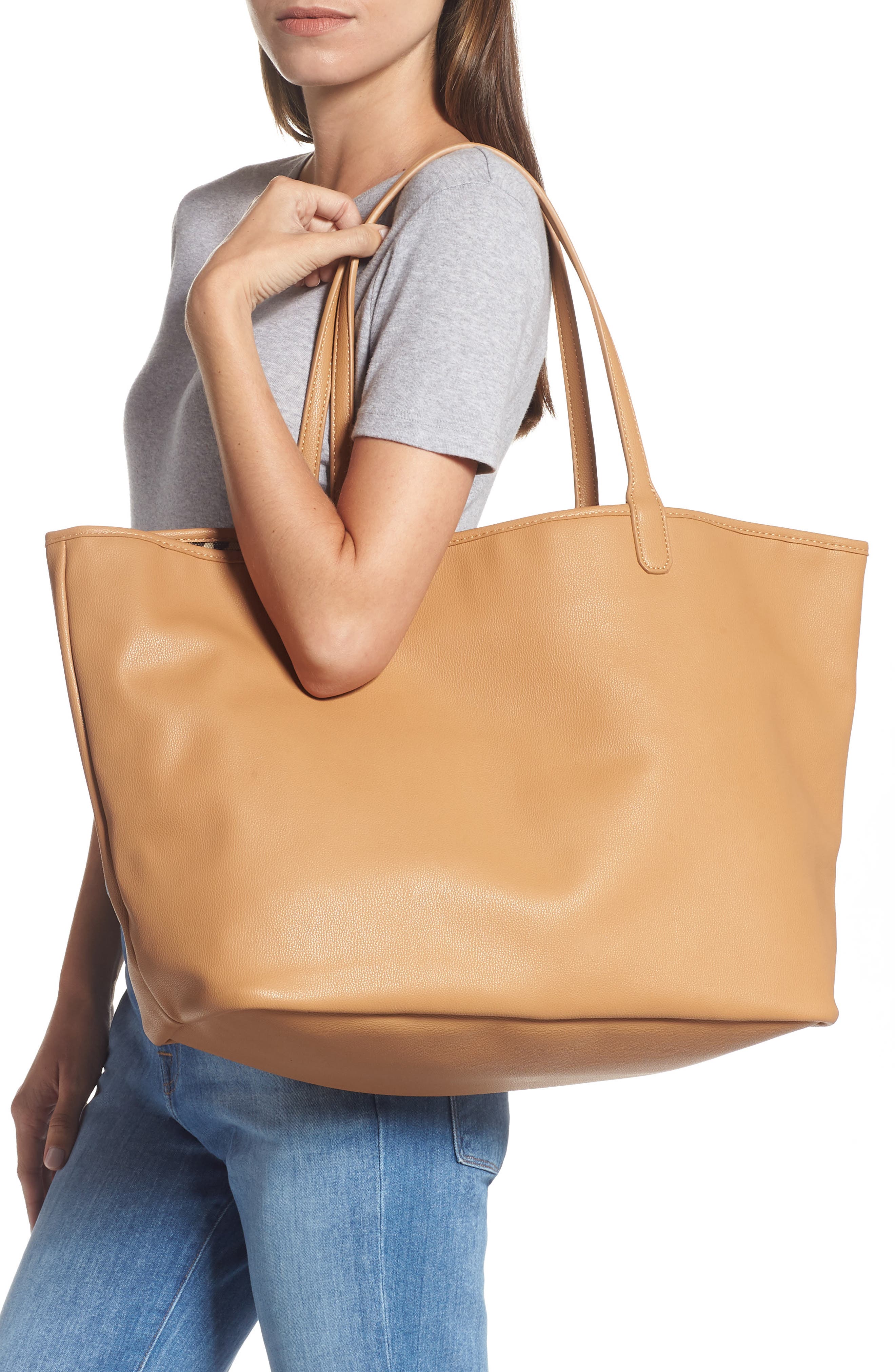 Tina Leopard Print & Vegan Leather Reversible Tote, Alternate, color, CAMEL