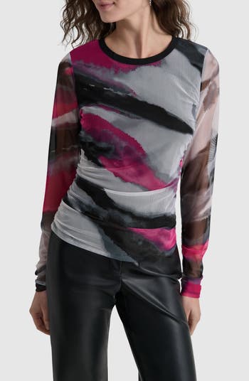 DKNY Print Long Sleeve Mesh Top | Nordstrom