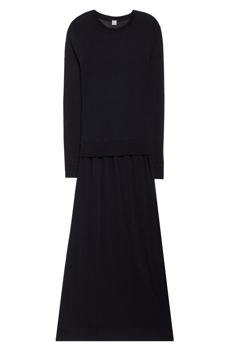 TOTEME Long Sleeve Fine Knit Silk & Cupro Sweater Dress, Alternate, color, Black