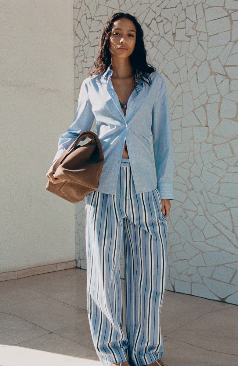 MANGO Stripe Wide Leg Pants, Alternate, color, Sky Blue