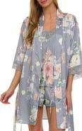 Flora Nikrooz Sabrina Floral Print Satin Short Pajamas & Robe Set