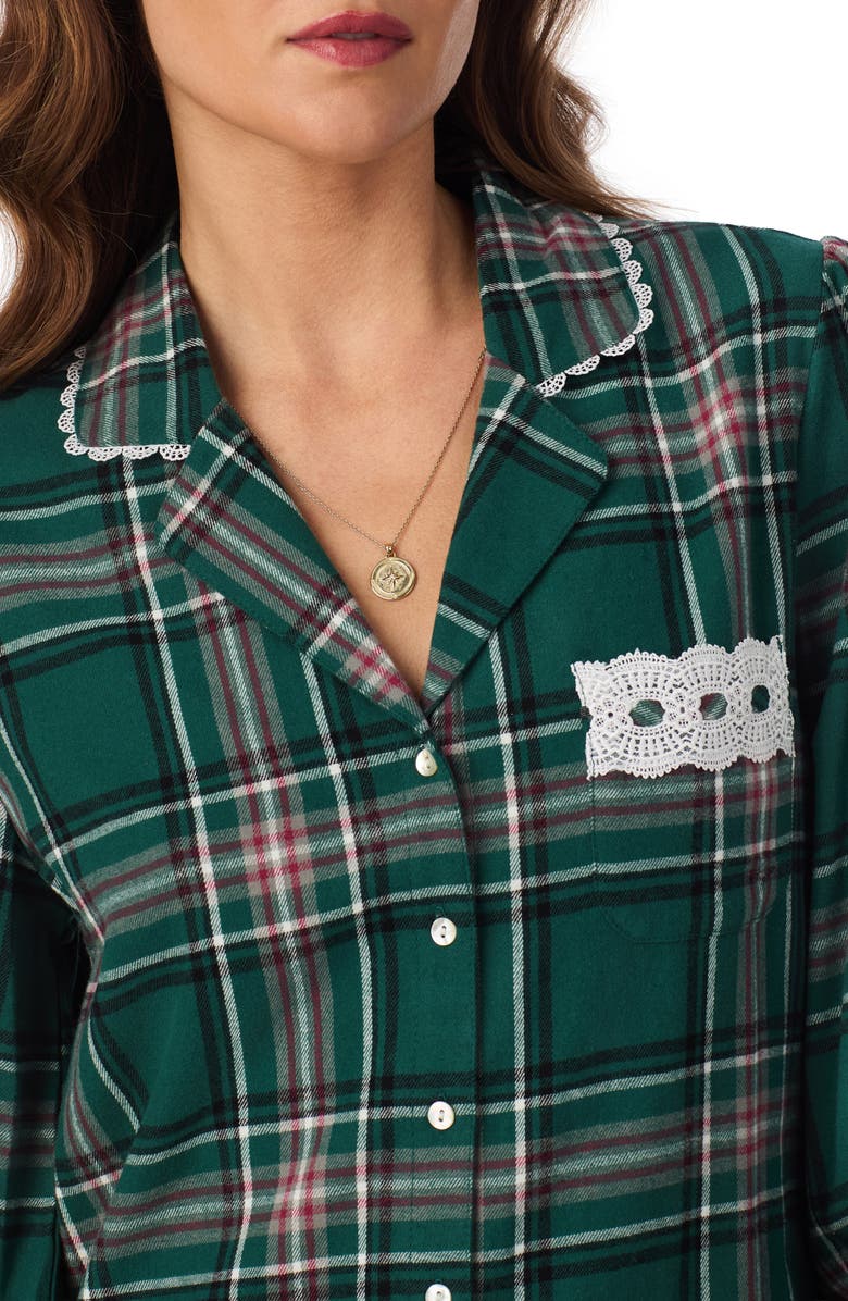 Eileen West Plaid Flannel Nightshirt, Alternate, color, Green Plaid
