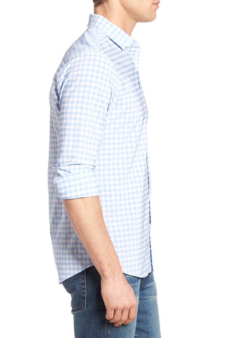 Hampton Trim Fit Gingham Performance Shirt, Alternate, color, BLUE