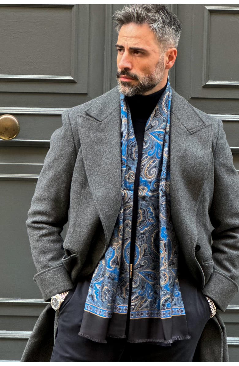 Elizabetta Sorrento - Wool Backed Silk Scarf for Men, Alternate, color, Black And Blue