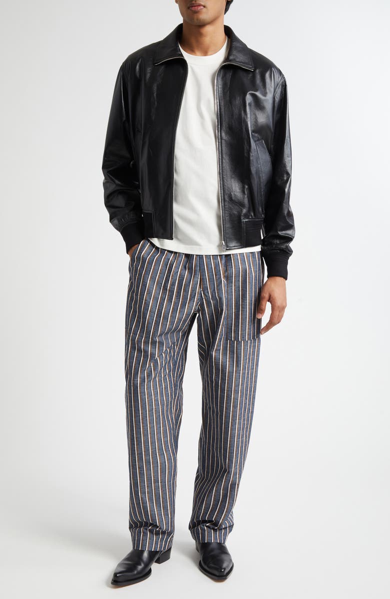 Bottega Veneta Cotton Blend Wide Leg Pants, Alternate, color, Blue/ Khaki/ Black