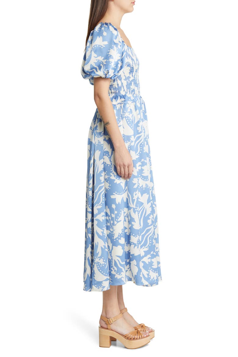 Abstract Print Smocked Bodice Dress, Alternate, color, BLUE