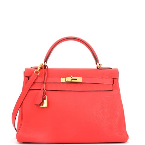 Kelly Handbag Red Clemence with Gold Hardware 32