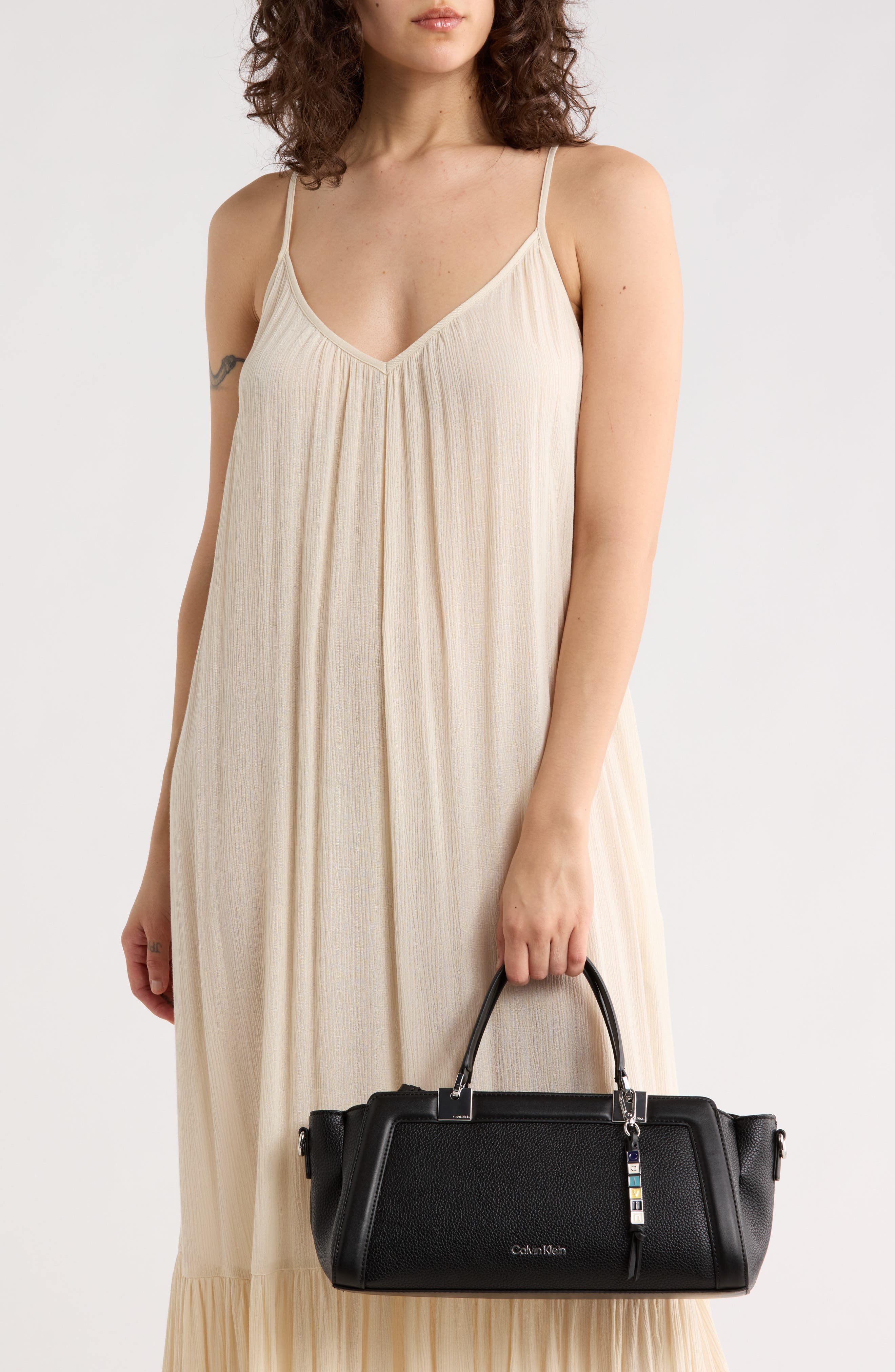 Calvin Klein Jean Baguette Satchel, Alternate, color, Black/ Silver