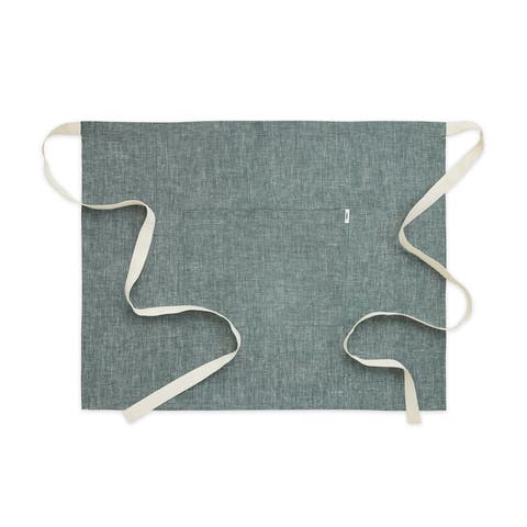 Linen Bistro Server Apron with Pockets, Extra-Long Ties, 21 x 27 Inches