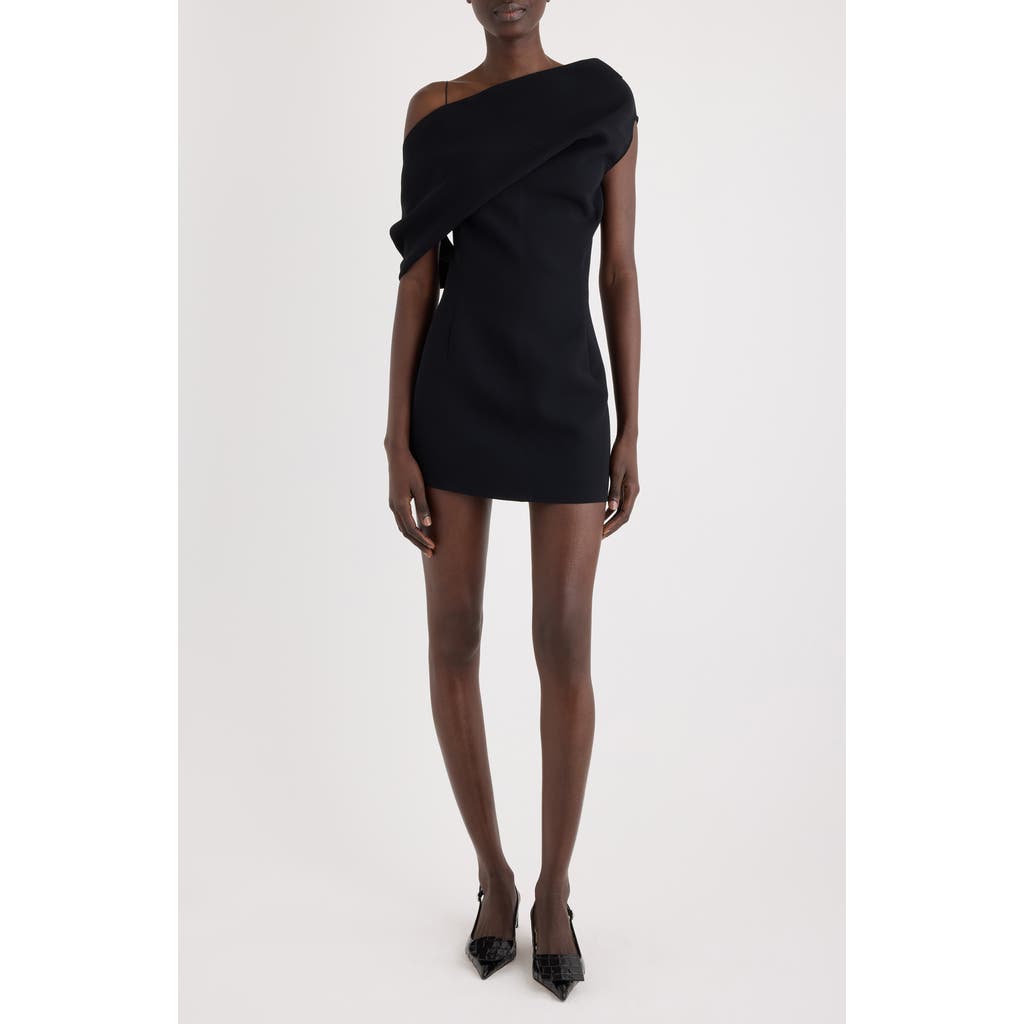 Jacquemus The Pesce Draped Shoulder Compact Crepe Minidress In Black