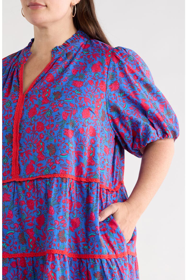 Tanya Korra Floral Tiered Shift Dress, Alternate, color, BLUE-FUCHSIA