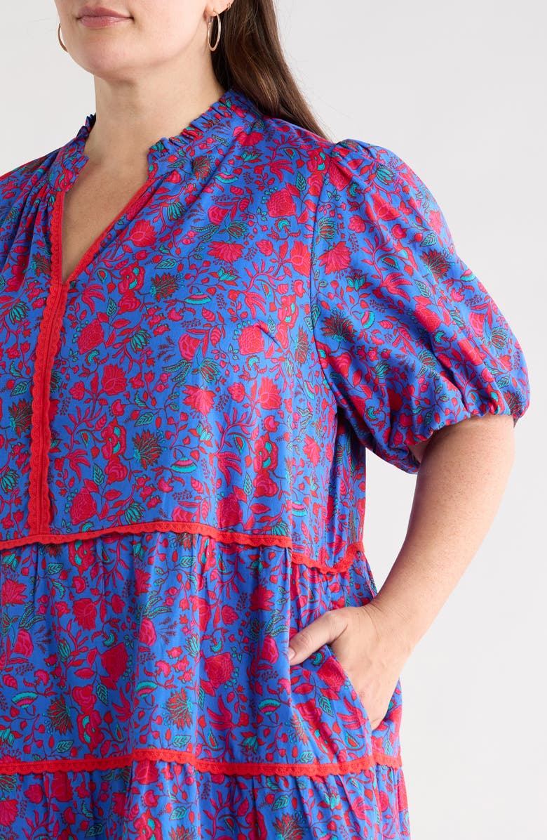 SUGARLIPS Tanya Korra Floral Tiered Shift Dress, Alternate, color, Blue-Fuchsia