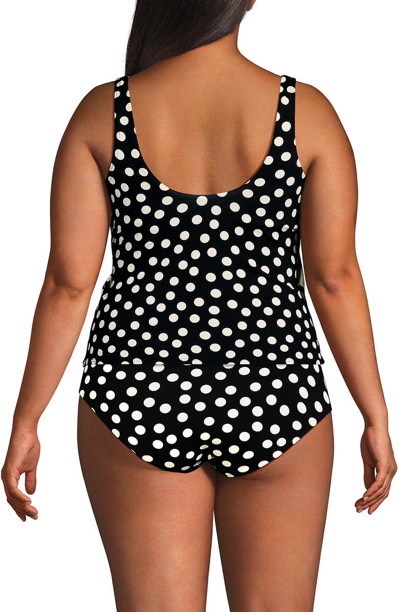 Lands' End Chlorine Resistant Side Tie V-neck Tankini Swimsuit Top, Alternate, color, Black/Egret Mixed Tossed Dots