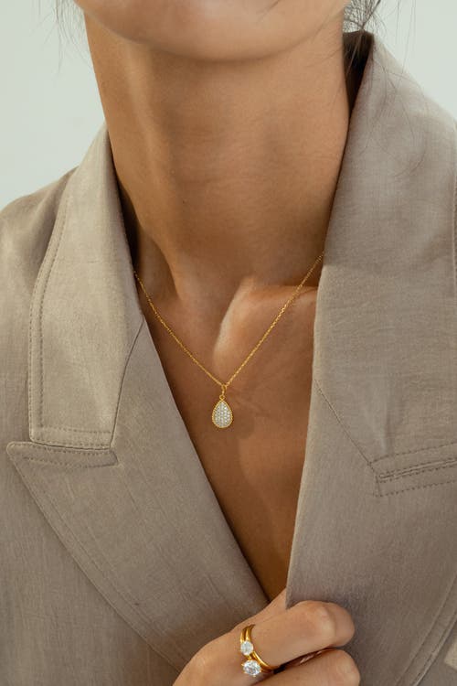Bearfruit Jewelry Sterling Silver 18k Gold Plated Leah Crystal Teardrop Necklace & Earrings Set In Gold