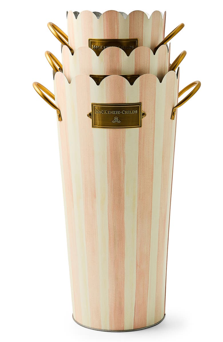 MACKENZIE CHILDS Rosy Stripe Set of 3 Flower Buckets, Alternate, color, Rosy