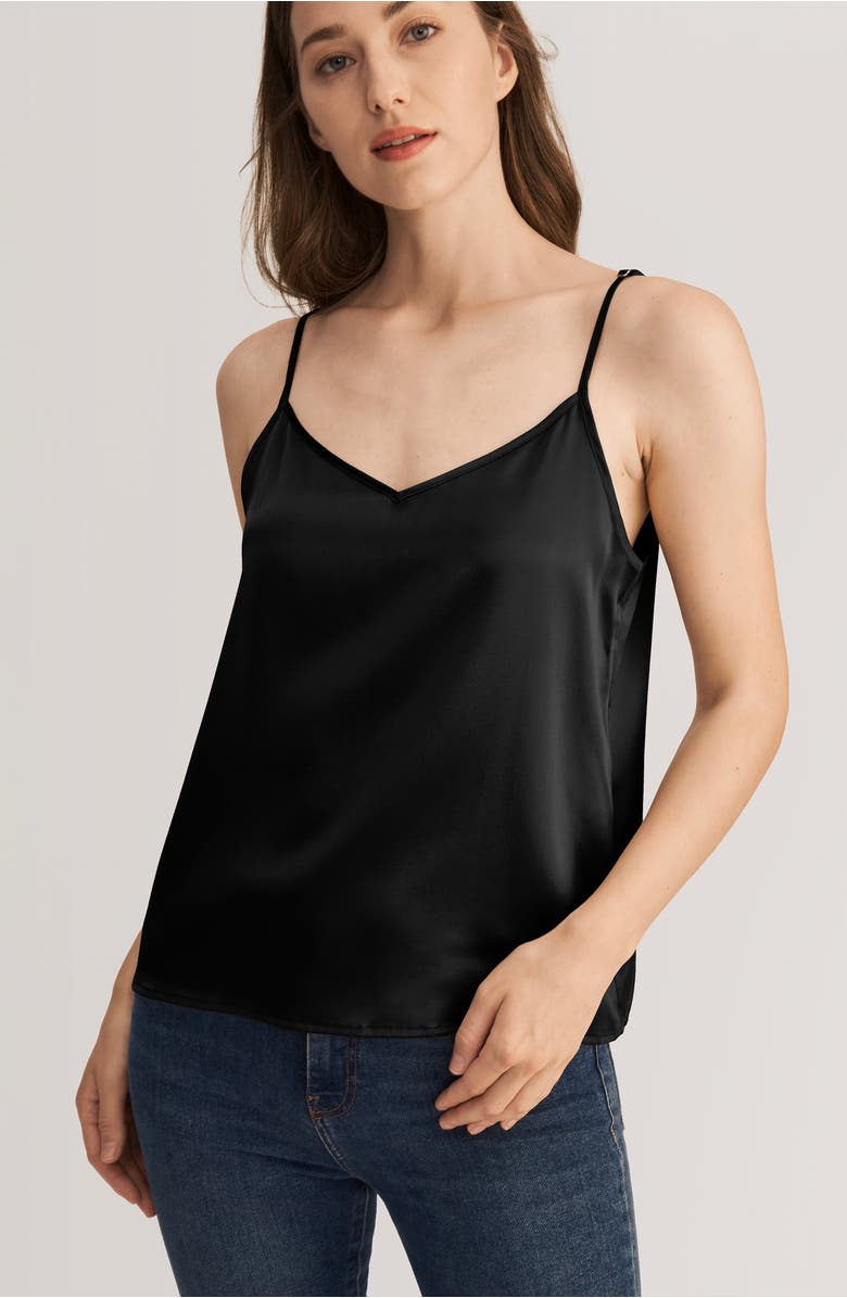 Lilysilk V Neckline Silk Camisole with Spaghetti Straps, Alternate, color, Black