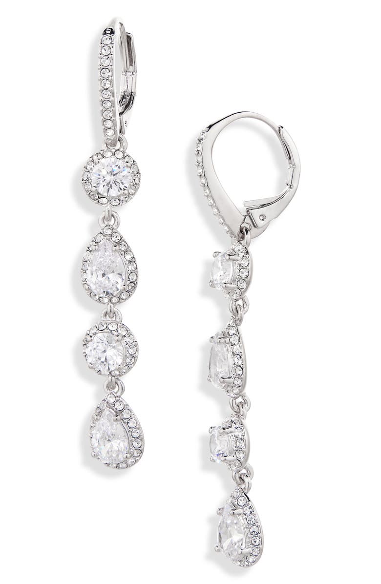 Nadri Cubic Zirconia Halo Linear Drop Earrings, Main, color,