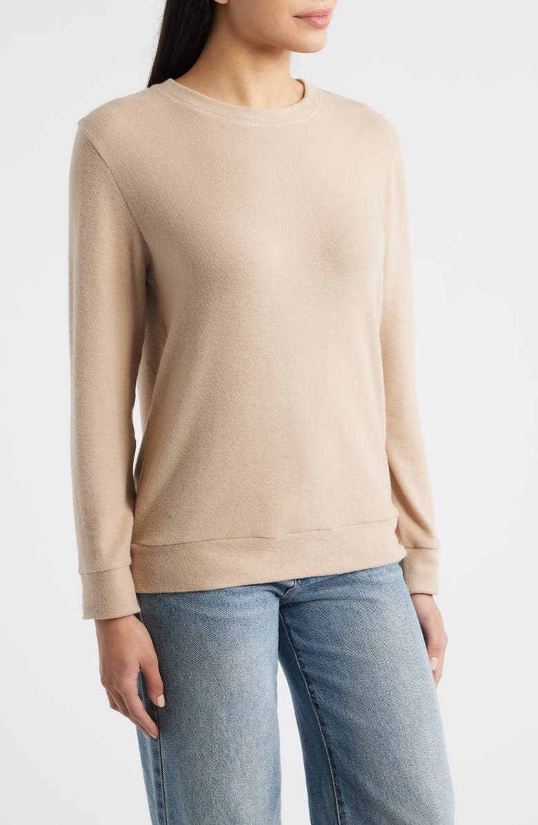Loveappella Brushed Jersey Crewneck Top, Alternate, color, Camel