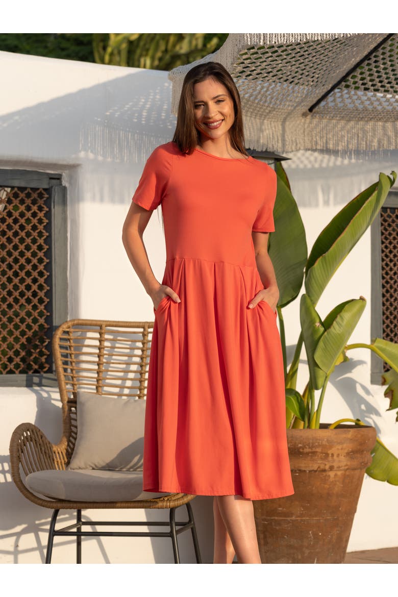 Midi Dress with Short Sleeves and Pocket Detail, Alternate, color, Taupe