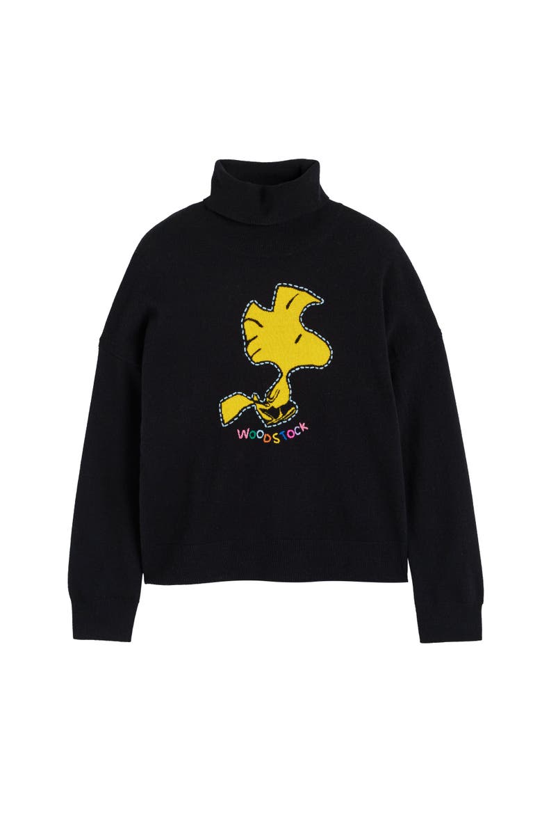 Wool-Cashmere Woodstock Roll Neck Sweater, Alternate, color, Black