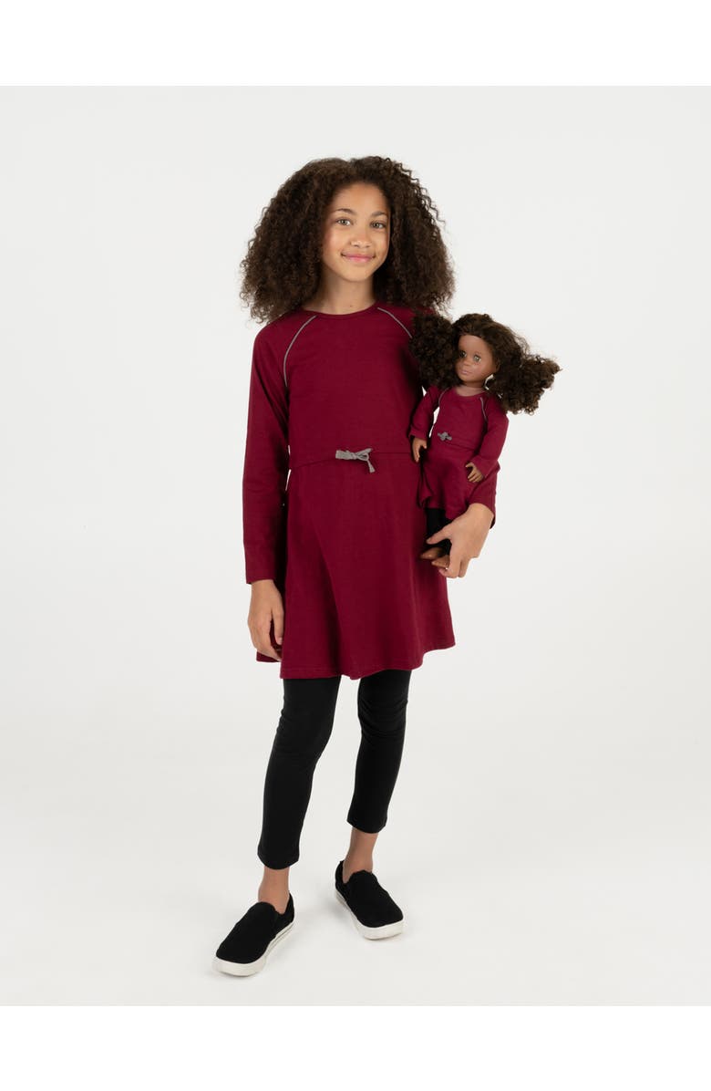 Leveret Girls Bow Tie Dress with Matching Doll Dress, Main, color, Maroon