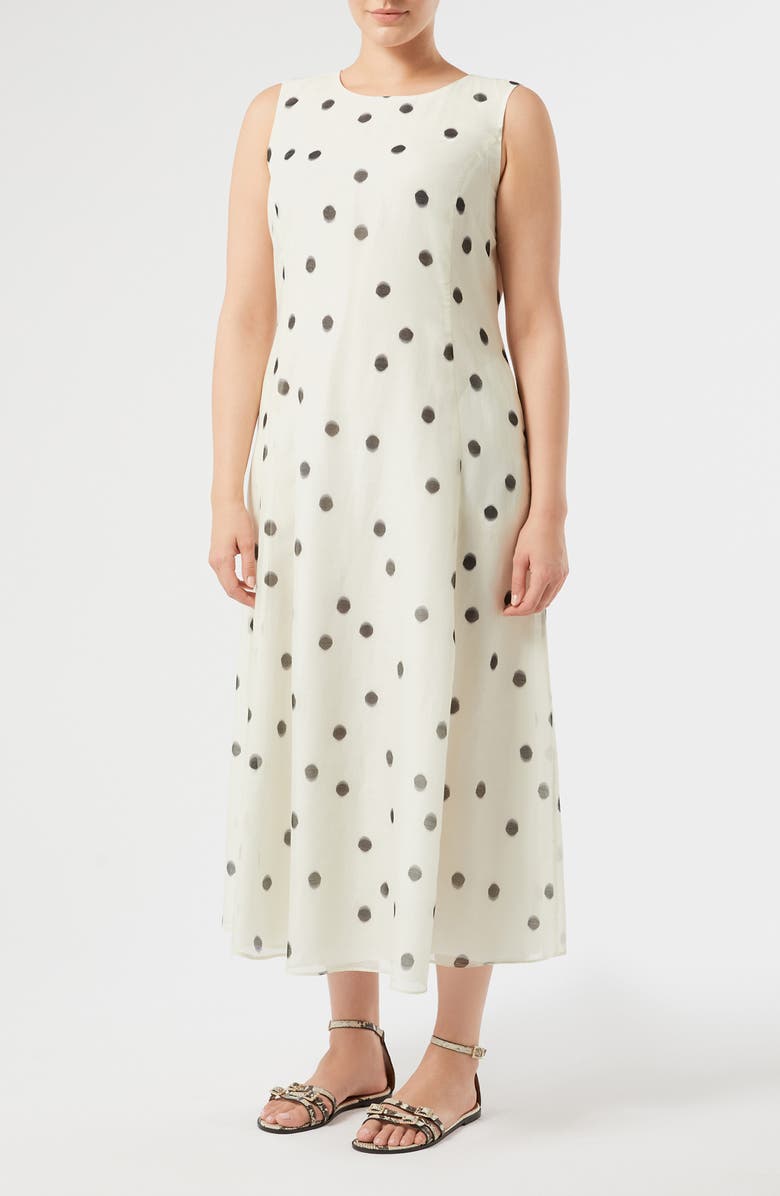 Marina Rinaldi Palato Polka Dot Cotton & Silk Voile Dress, Main, color, White